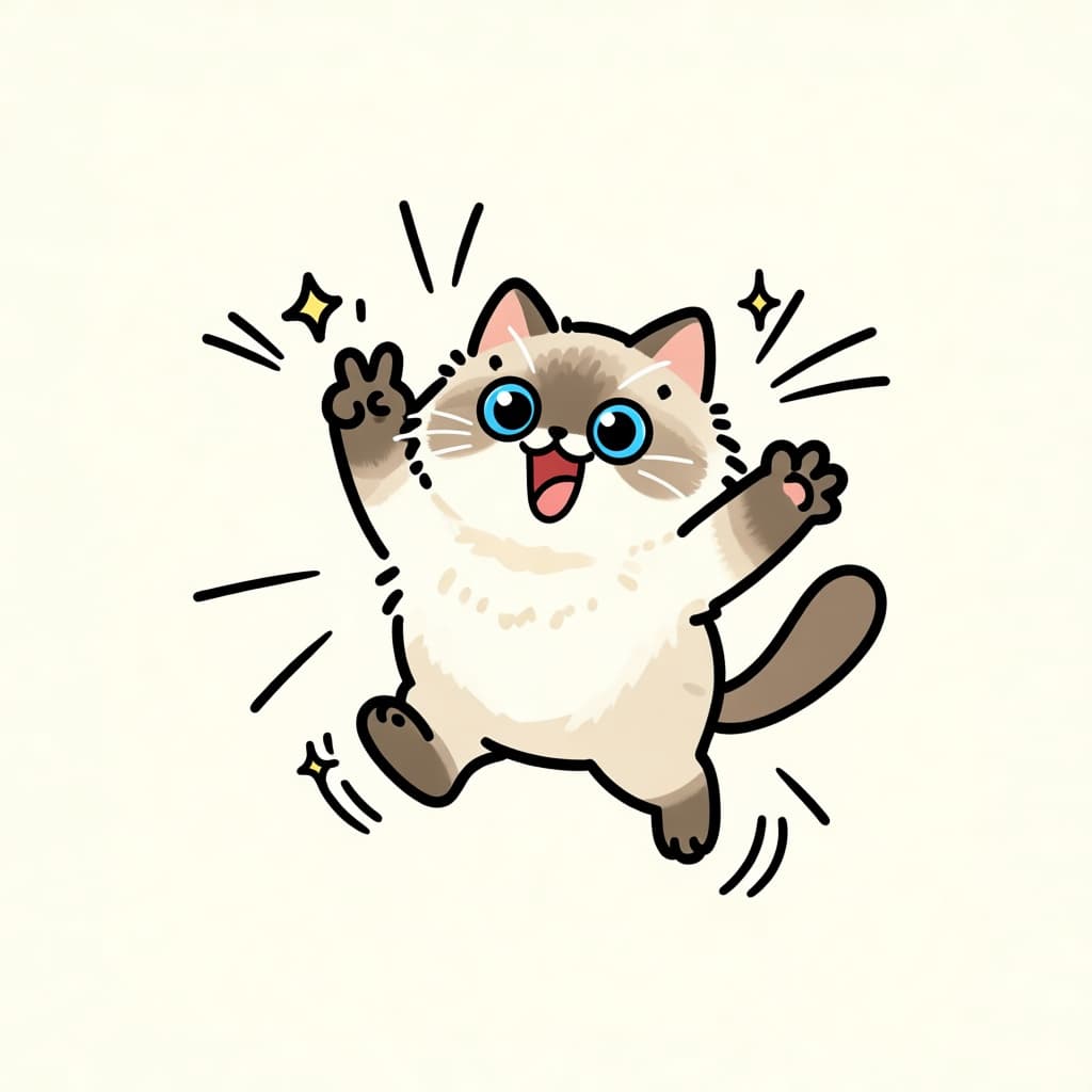 ぴこりのキャラクターがジャンプして喜んでいる様子